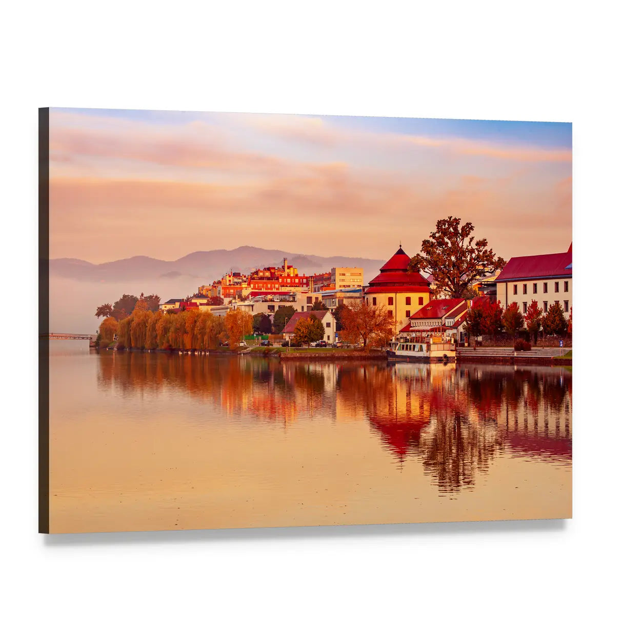 Sunrise at Maribor City Slovenia Canvas Wall Art, single panel gallery wrapped canvas, angled product view