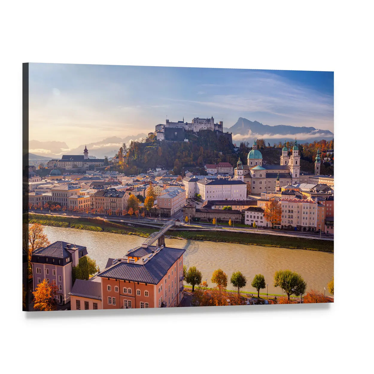 Salzburg Cityscape In Austria Canvas Wall Art, single panel gallery wrapped canvas, angled product view