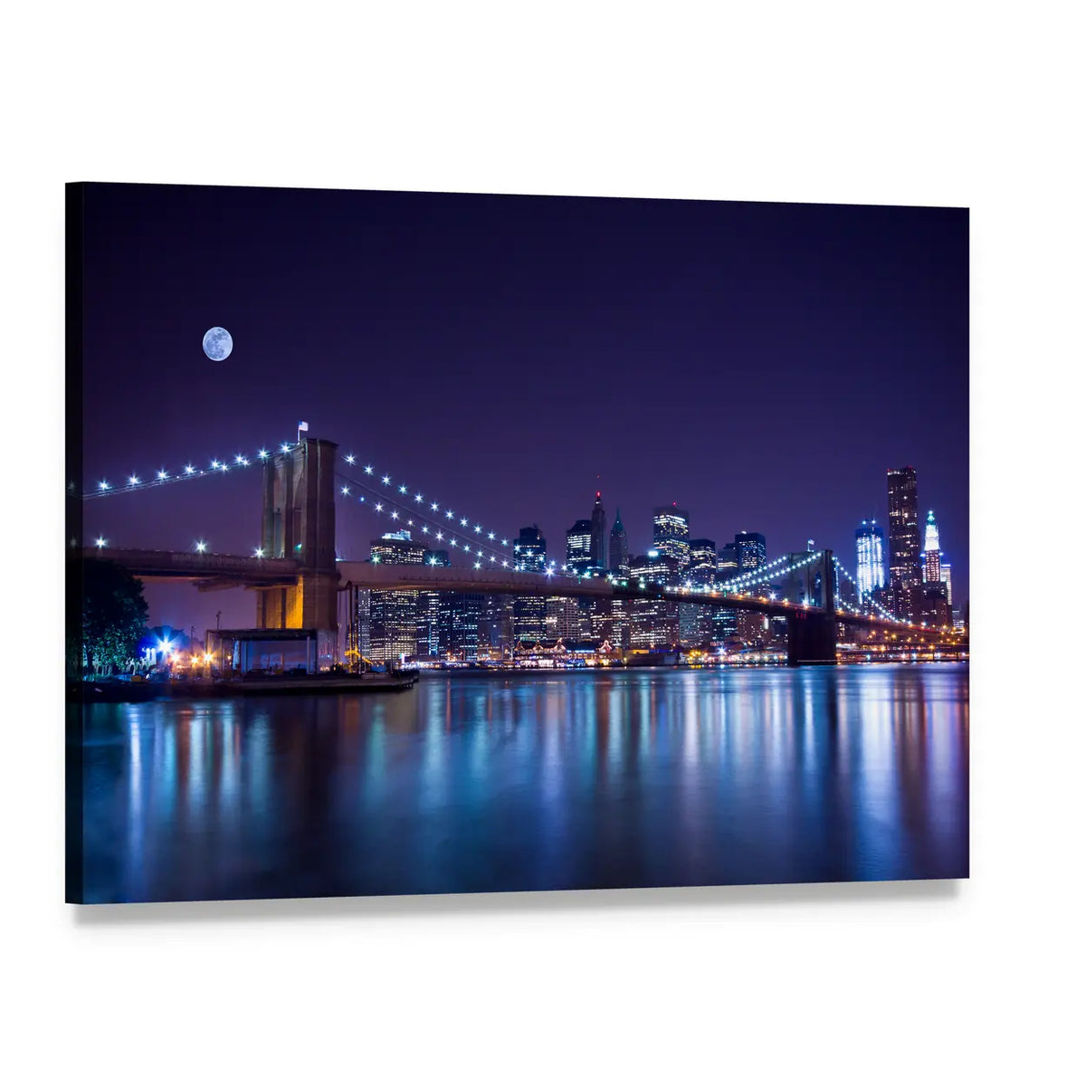 Brooklyn Bridge at Night Canvas Wall Art, single panel gallery wrapped canvas, angled product view