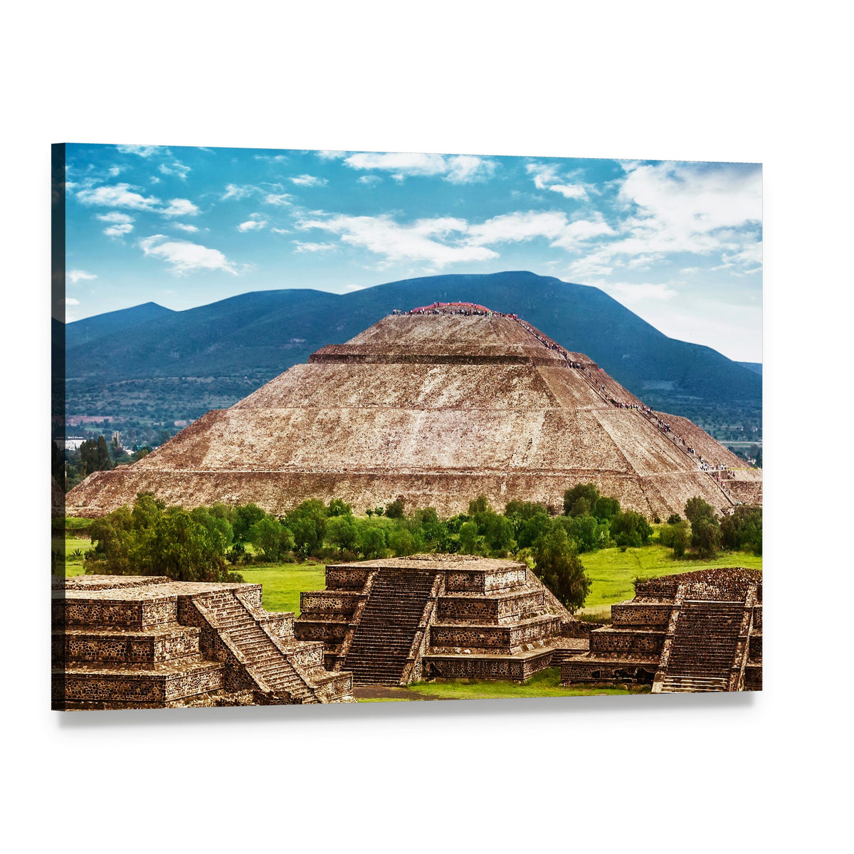 Pyramid of the Sun and Moon, Teotihuacan Canvas Wall Art, single panel gallery wrapped canvas, angled product view