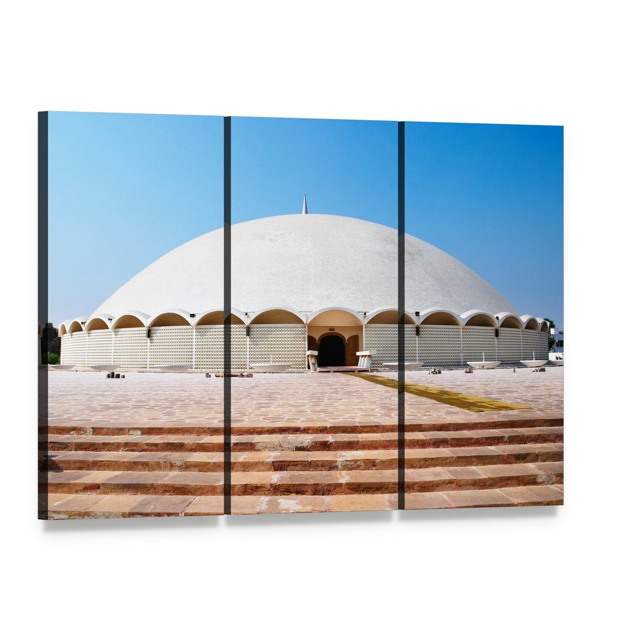 Tooba Mosque Dome and Stone Steps Canvas Wall Art, 3 panel 3 Horizontal layout gallery wrapped canvas set, angled product view