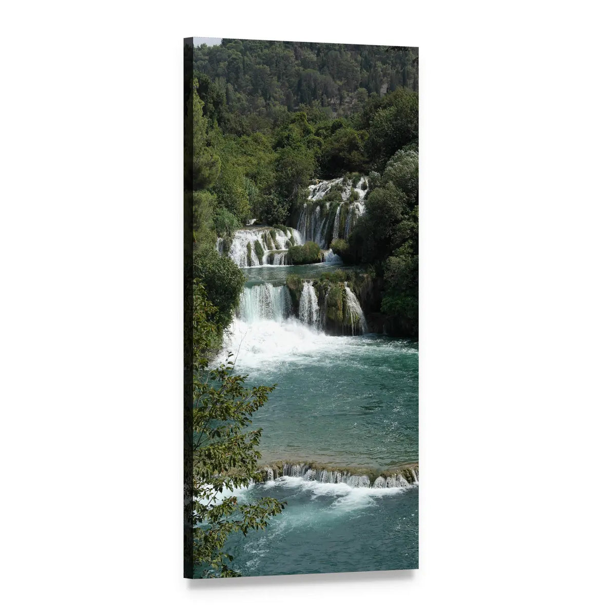 Multi-tiered Summer Waterfall Vertical Canvas Wall Art, 1 panel 1 Vertical layout gallery wrapped canvas set, angled product view