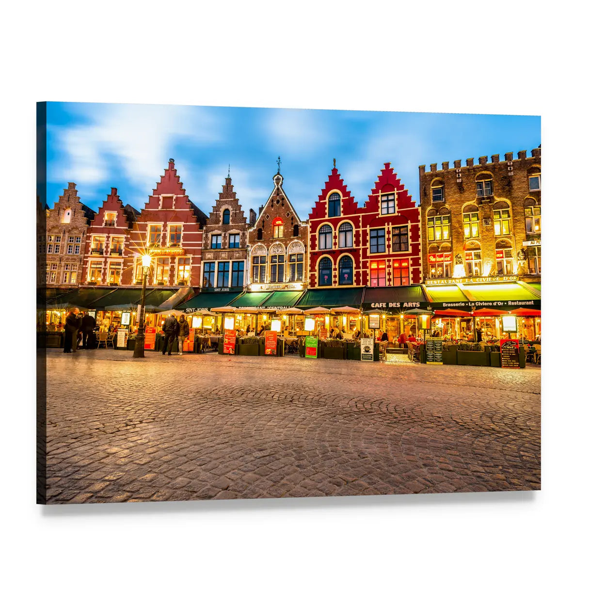 Bruges Market Square at Dusk Canvas Wall Art, single panel gallery wrapped canvas, angled product view