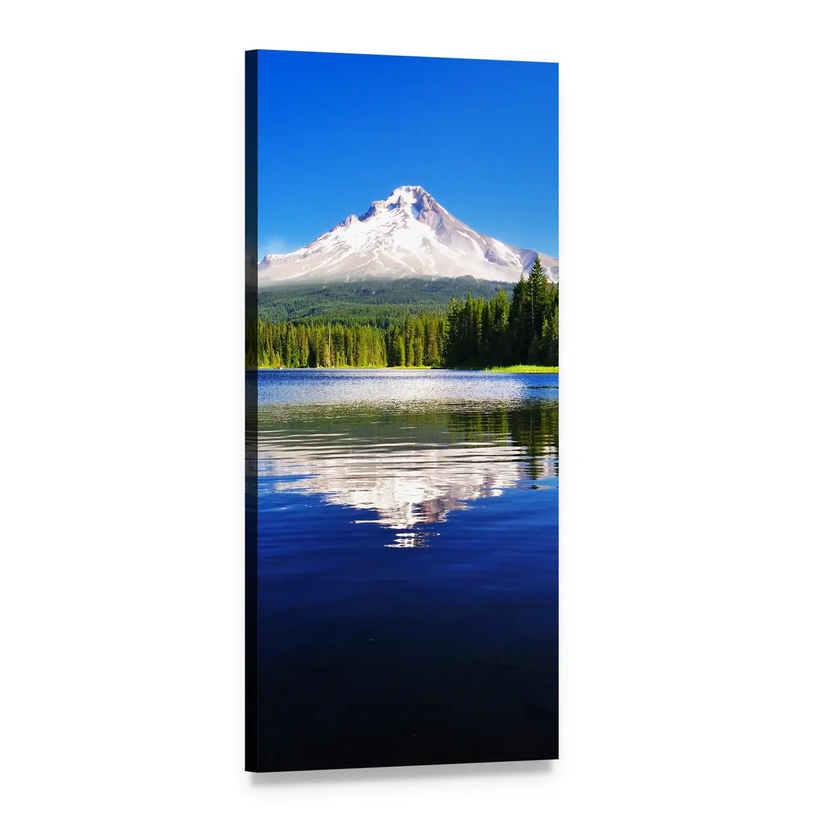 Mount Hood Reflected in Lake Vertical Canvas Wall Art, 1 panel 1 Vertical layout gallery wrapped canvas set, angled product view