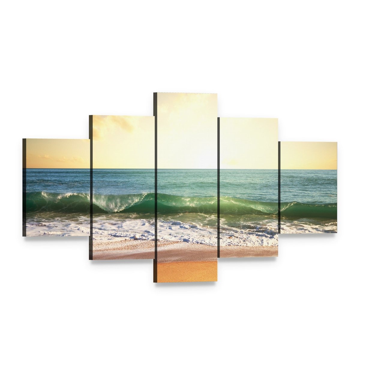 Beach with Smooth Ocean Canvas Wall Art, 5 panel 5 Star layout gallery wrapped canvas set, angled product view