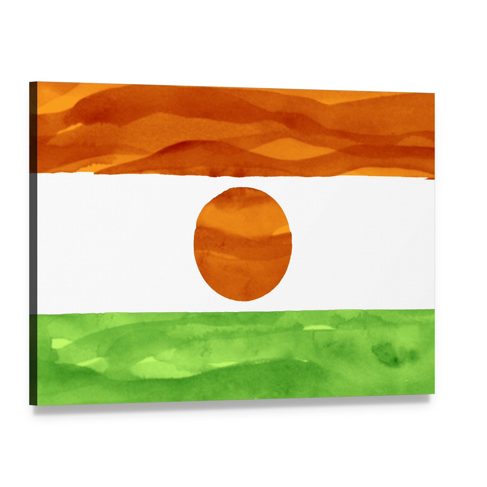 Watercolor Niger Flag Canvas Wall Art, single panel gallery wrapped canvas, angled product view