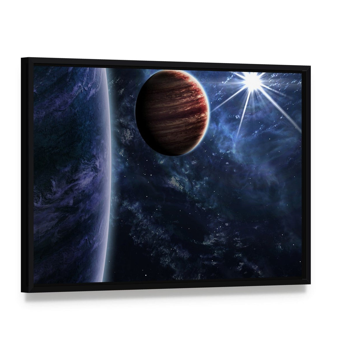 Big Planet Moon & Star Canvas Wall Art, framed canvas in a black floater frame, angled product view