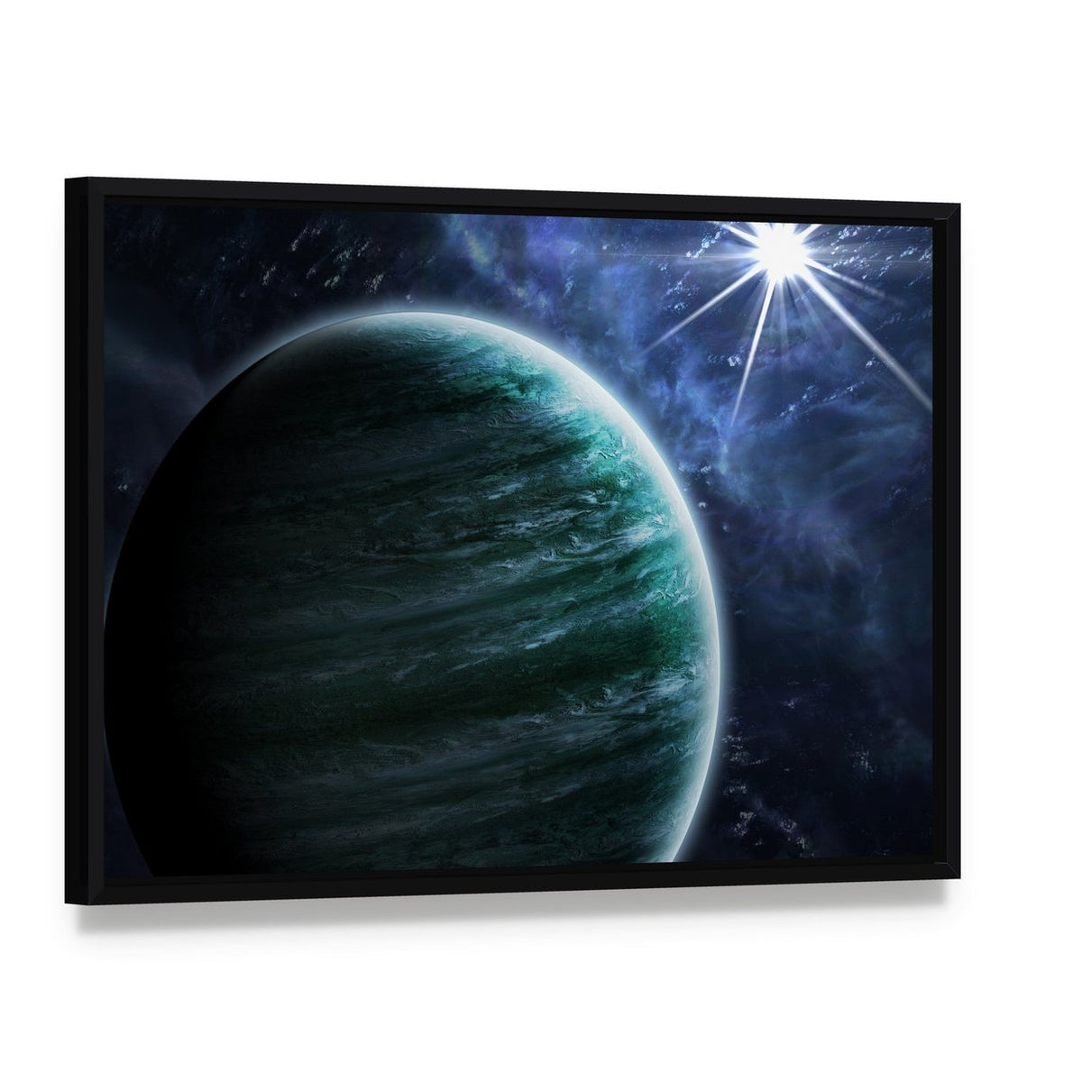 Big Gassy Planet Canvas Wall Art, framed canvas in a black floater frame, angled product view