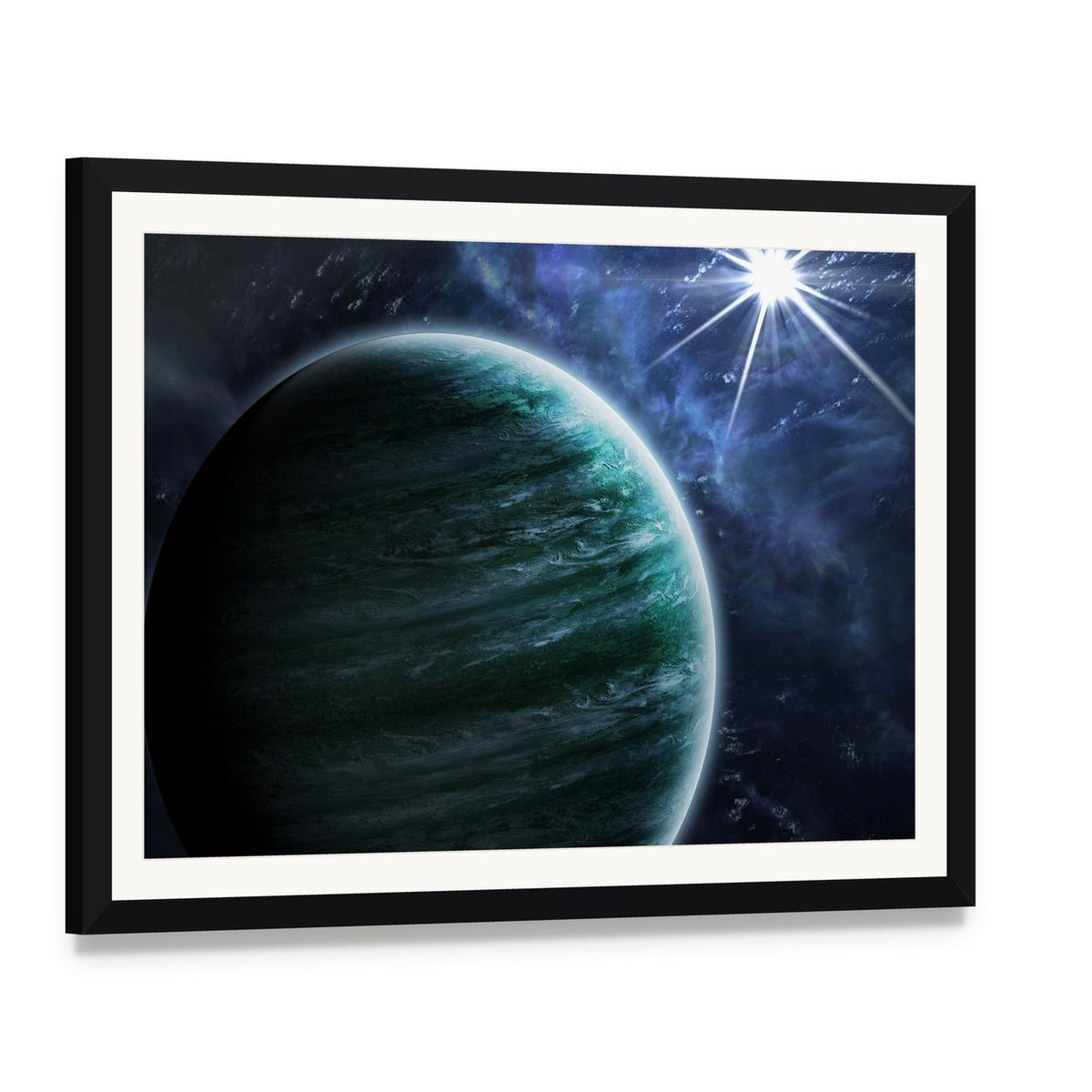 Big Gassy Planet Canvas Wall Art, framed print with white mat and black frame, angled product view