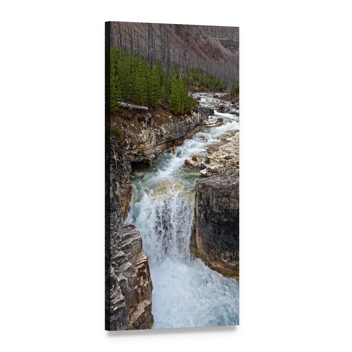 Cascades River Waterfall Vertical Canvas Wall Art, 1 panel 1 Vertical layout gallery wrapped canvas set, angled product view