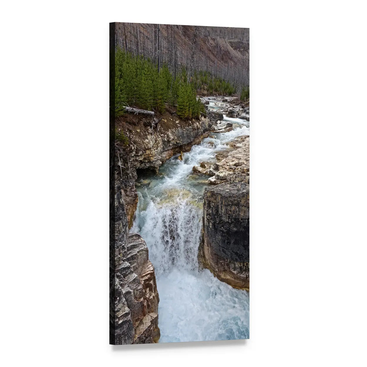 Cascades River Waterfall Vertical Canvas Wall Art, 1 panel 1 Vertical layout gallery wrapped canvas set, angled product view