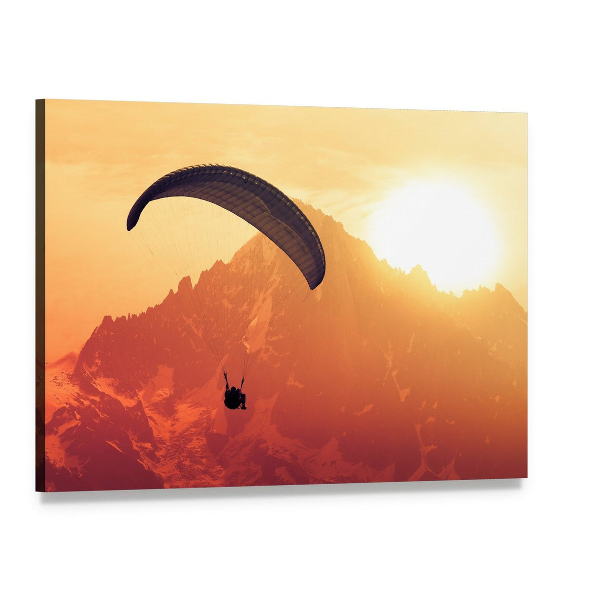 Sepia Paraglide Silhouette Over Alps Peaks Canvas Wall Art, single panel gallery wrapped canvas, angled product view