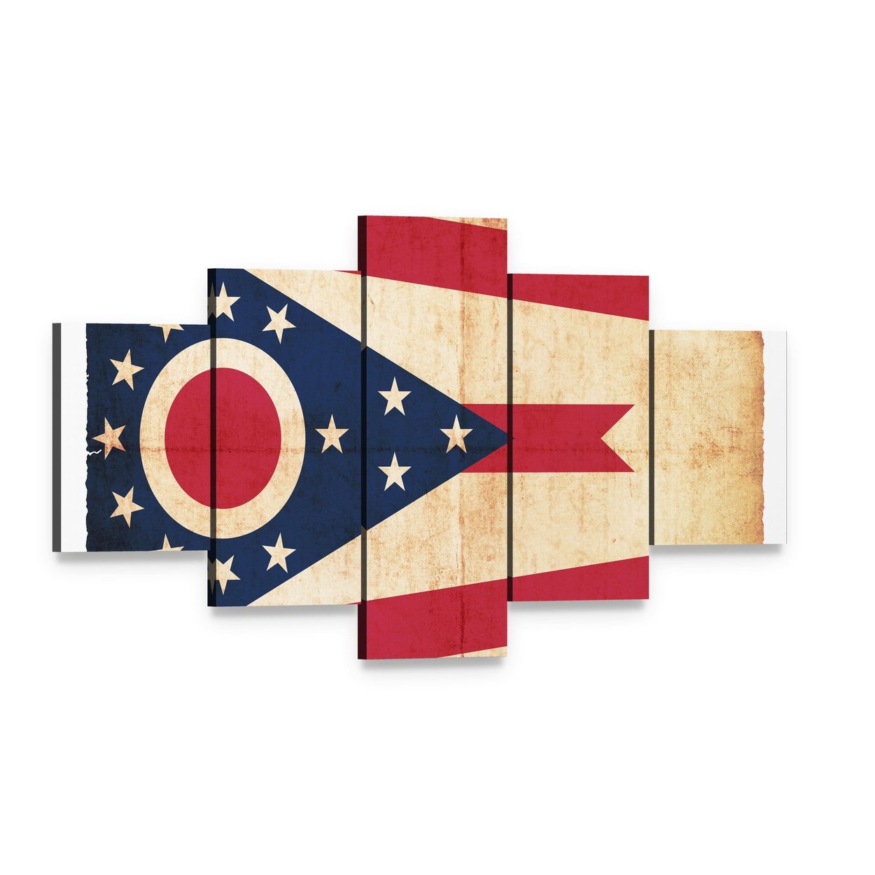 Ohio State Flag Vintage Burgee Canvas Wall Art, 5 panel 5 Star layout gallery wrapped canvas set, angled product view