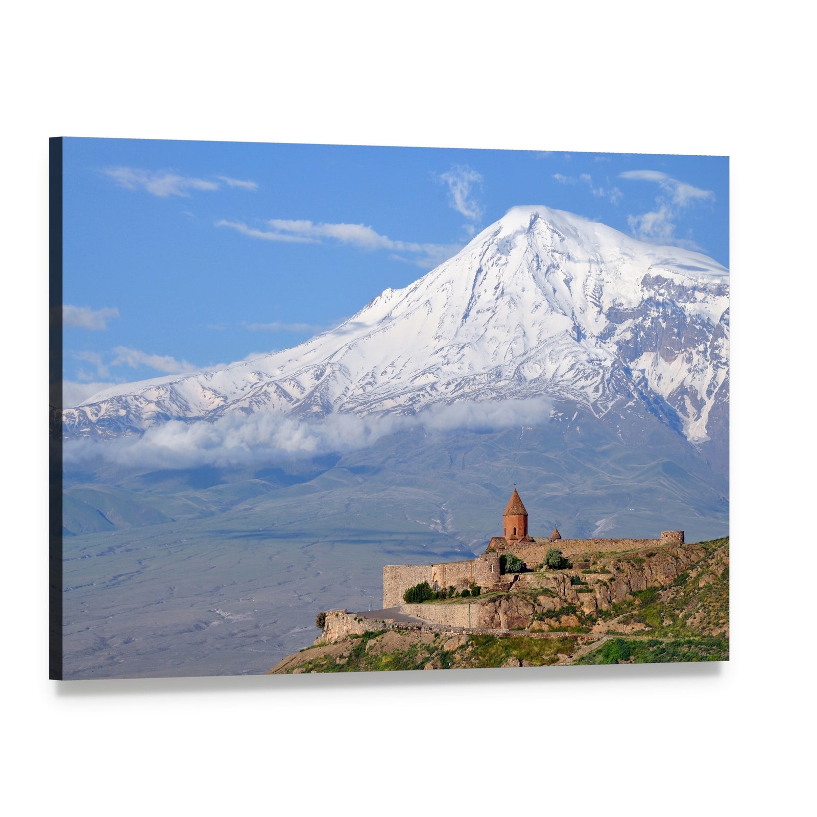 Khor Virap Monastery with Snow-capped Peak Canvas Wall Art, single panel gallery wrapped canvas, angled product view