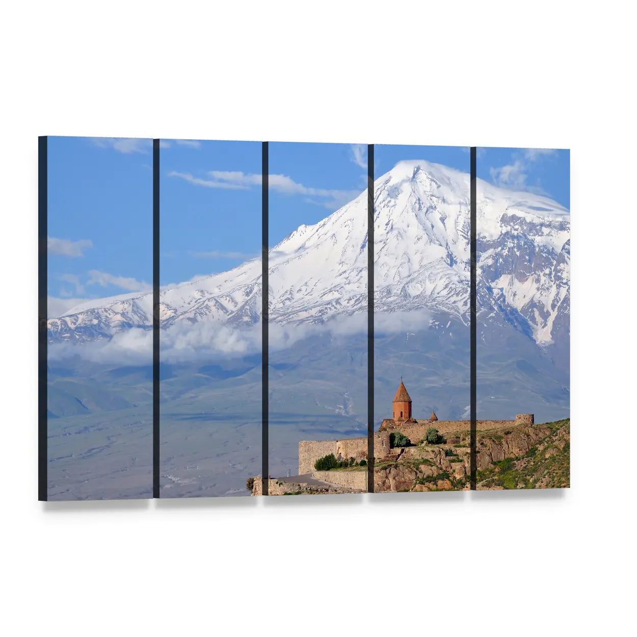 Khor Virap Monastery Canvas Wall Art, 5 panel 5 Horizontal layout gallery wrapped canvas set, angled product view