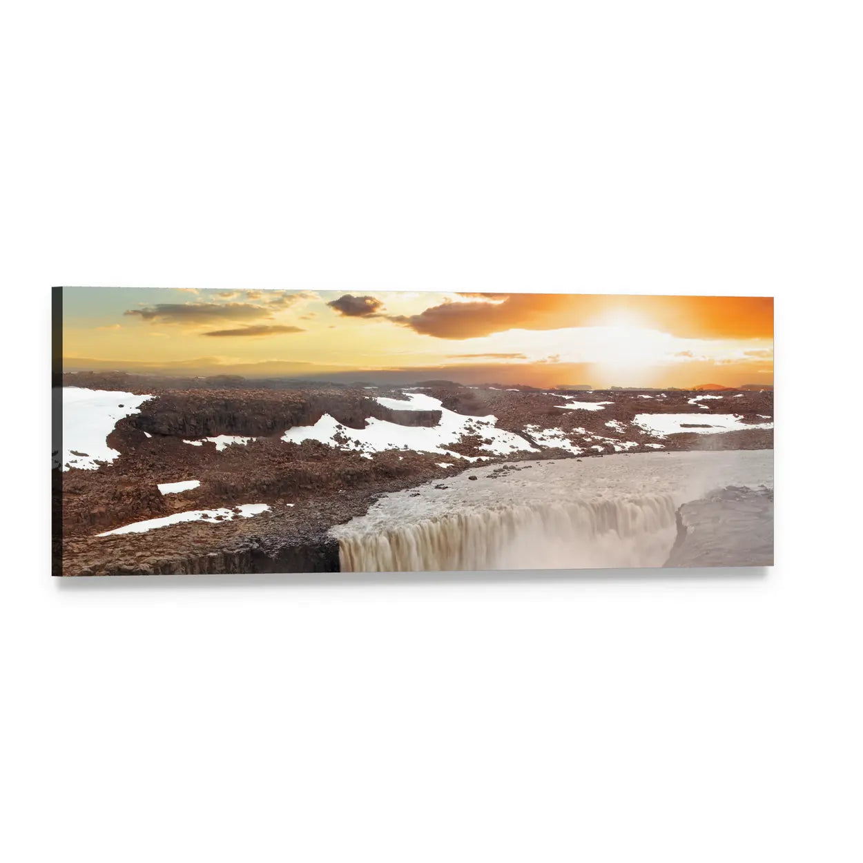 Dettifoss Waterfall Panoramic Canvas Wall Art, single panel gallery wrapped canvas, angled product view