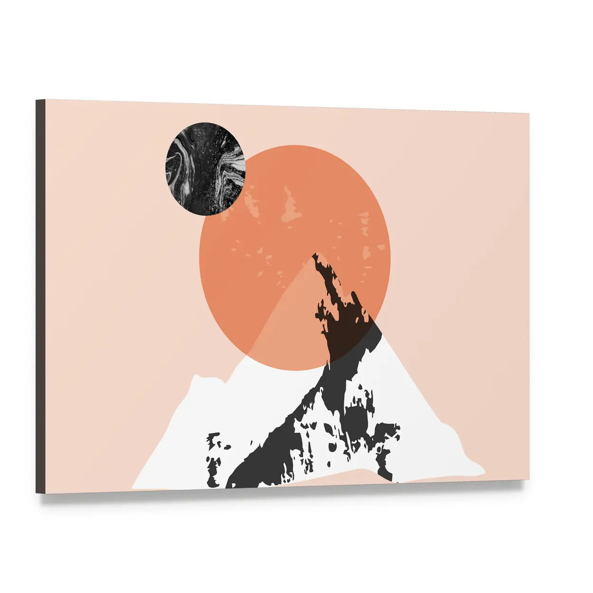 Sun and Moon Minimalist Mountain Landscape Canvas Wall Art, single panel gallery wrapped canvas, angled product view