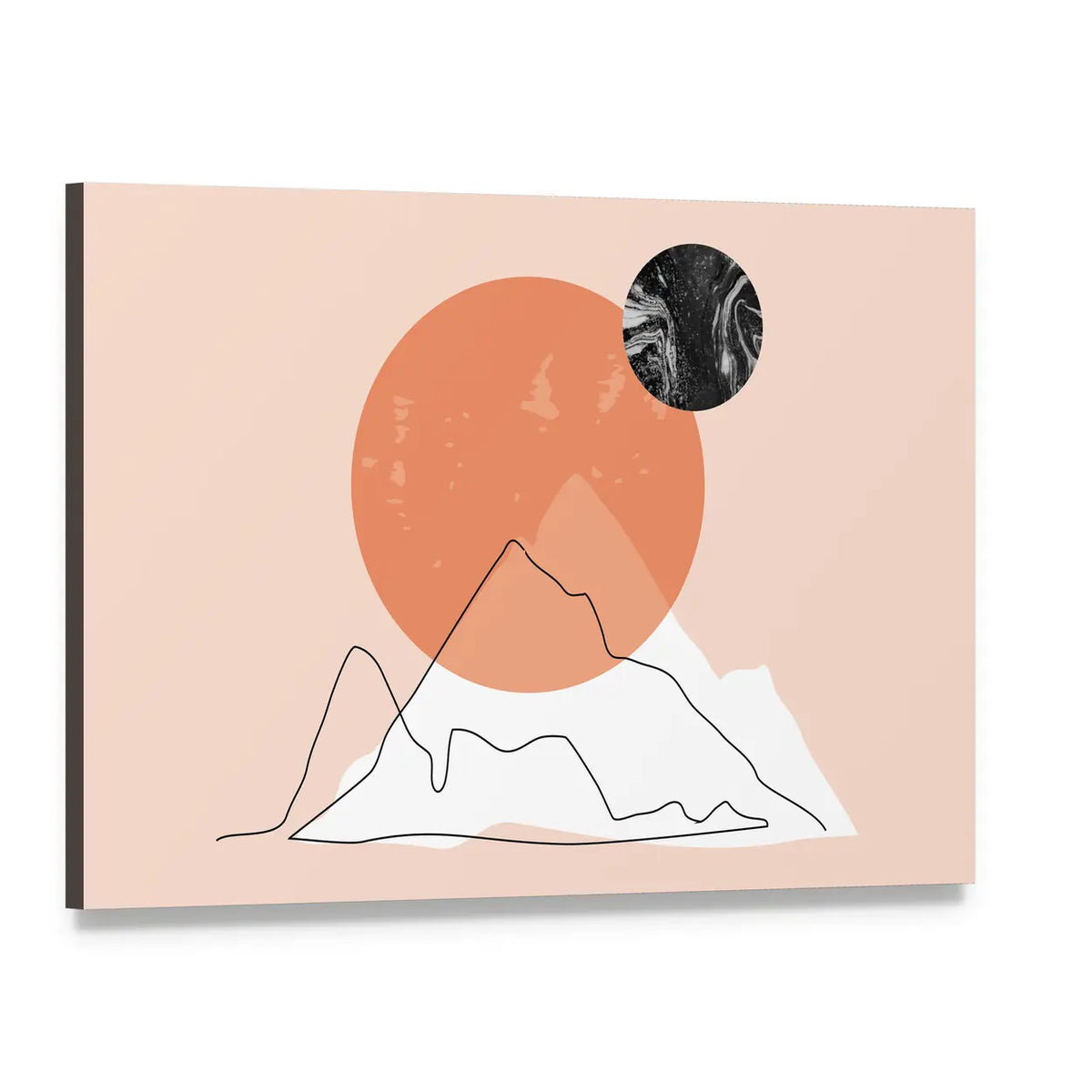 Peach Mountain Minimalist Line Canvas Wall Art, single panel gallery wrapped canvas, angled product view