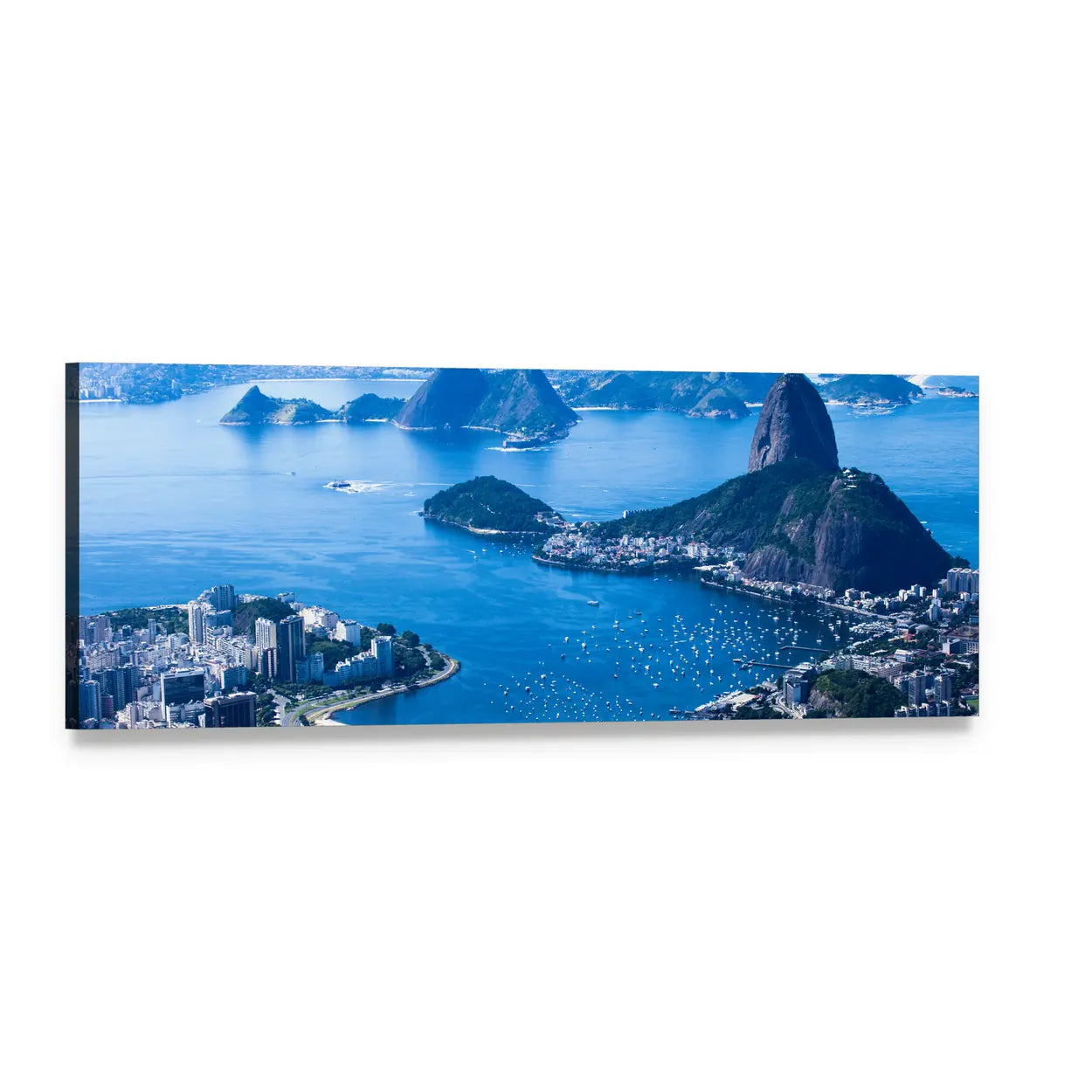 Sugarloaf Mountain Over Botafogo Beach Panoramic Canvas Wall Art, single panel gallery wrapped canvas, angled product view