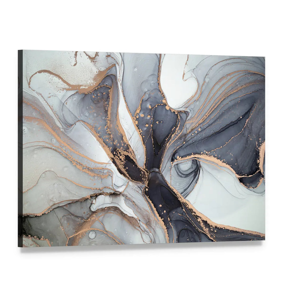 Alcohol Ink Marble with Gold Accents Canvas Wall Art, single panel gallery wrapped canvas, angled product view