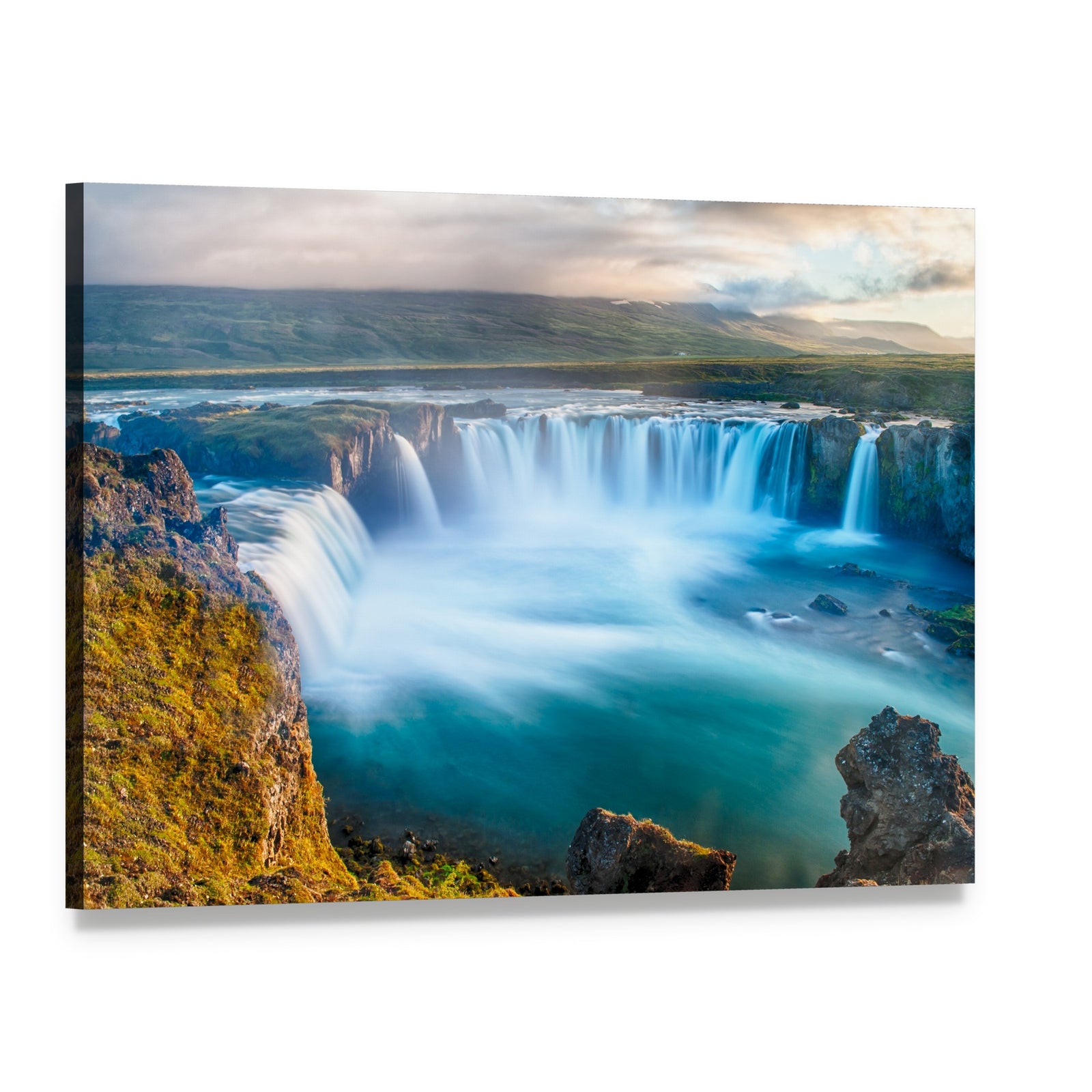Godafoss Waterfall Iceland Canvas Wall Art, single panel gallery wrapped canvas, angled product view