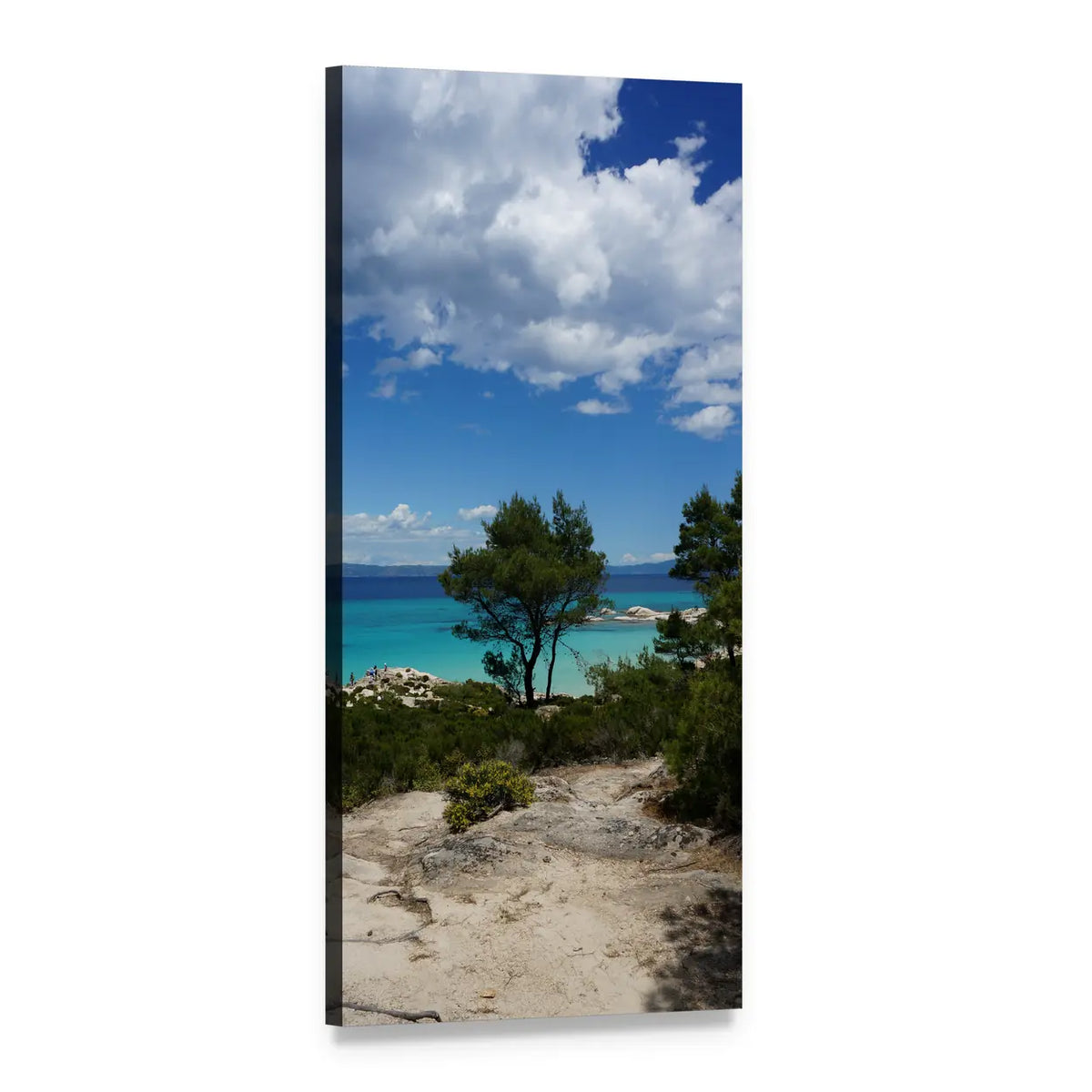 Calkidiki Beach with Turquoise Water Vertical Canvas Wall Art, 1 panel 1 Vertical layout gallery wrapped canvas set, angled product view