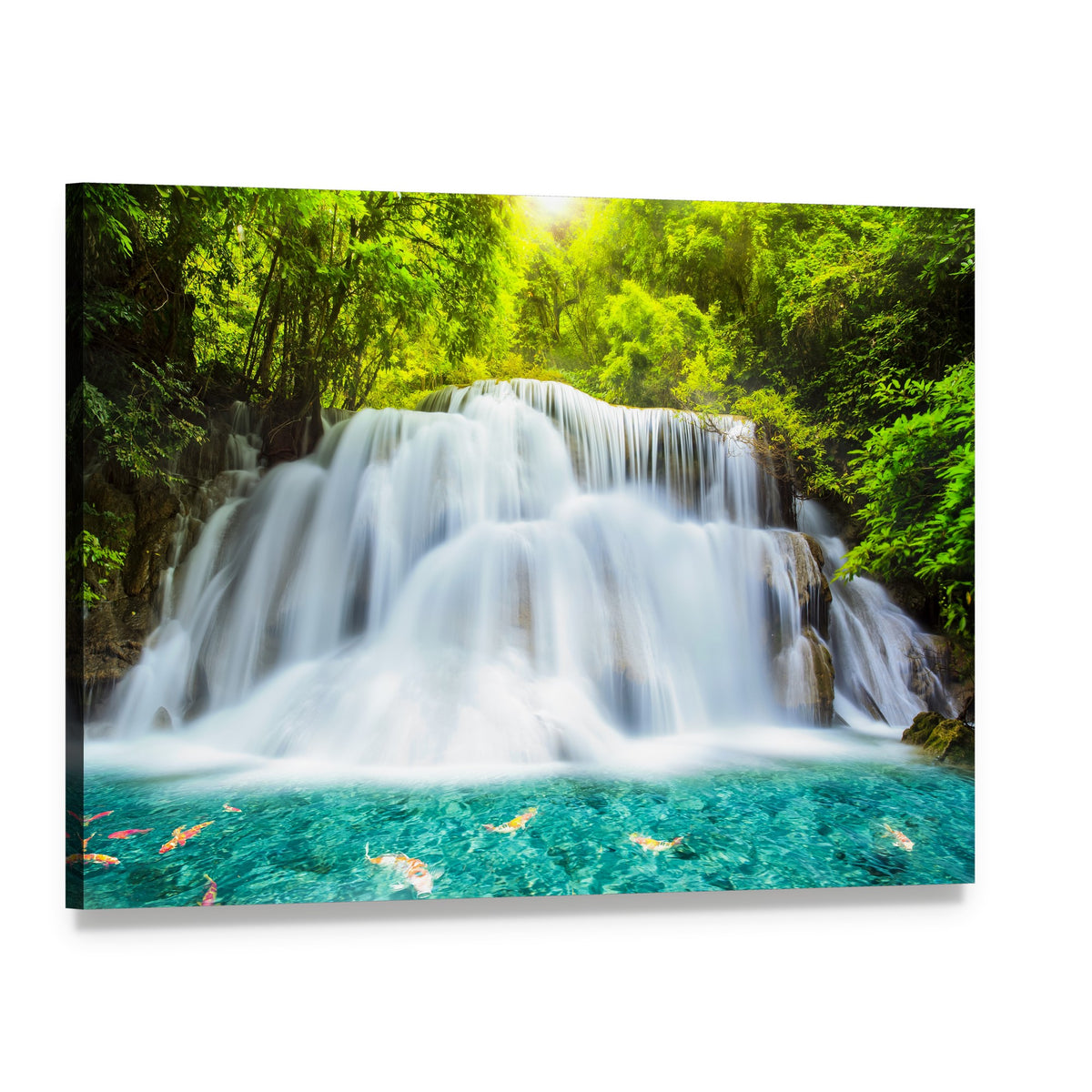 Huai Mae Kamin Waterfall in Kanchanaburi Canvas Wall Art, single panel gallery wrapped canvas, angled product view