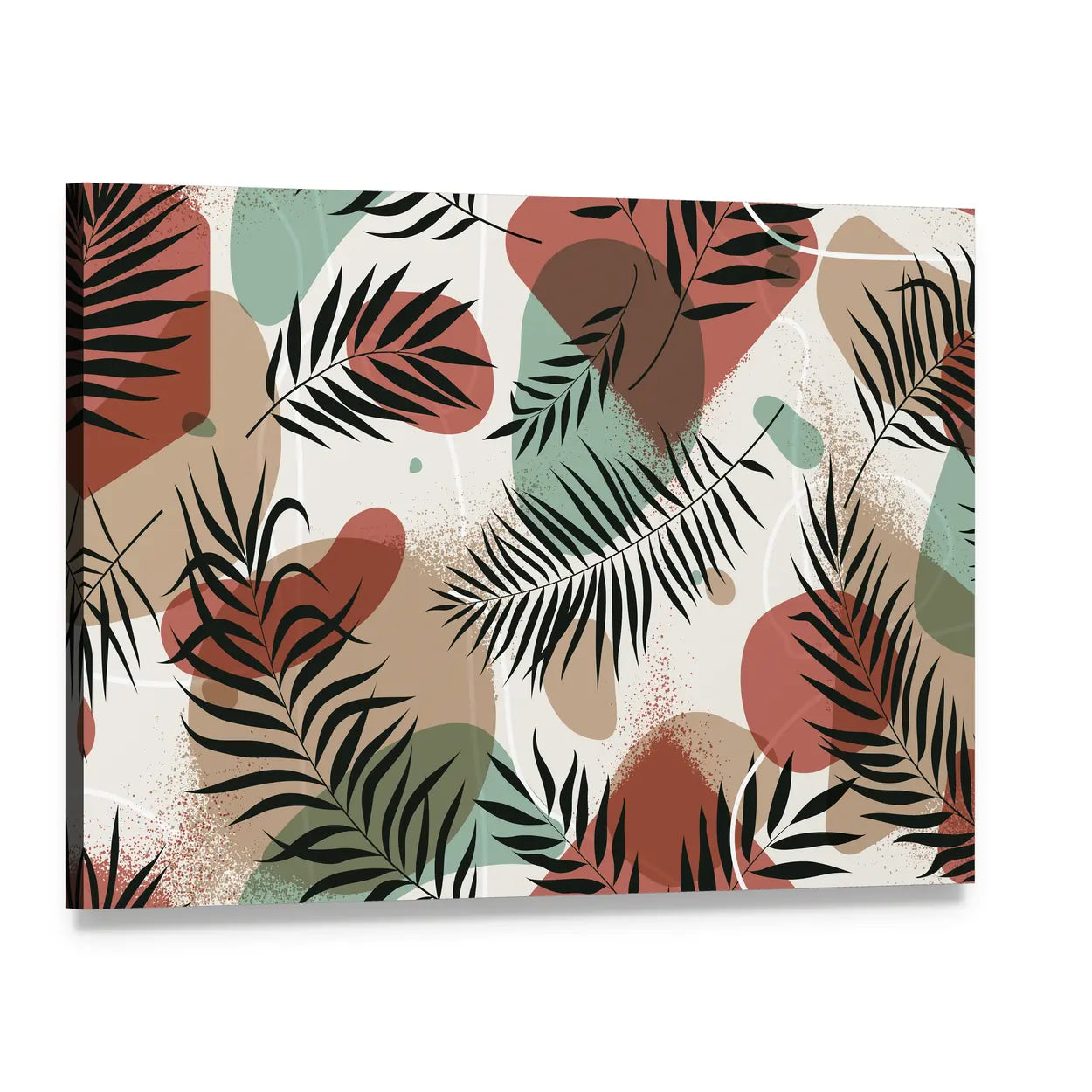 Tropical Palm and Fern Leaves Print Canvas Wall Art, single panel gallery wrapped canvas, angled product view