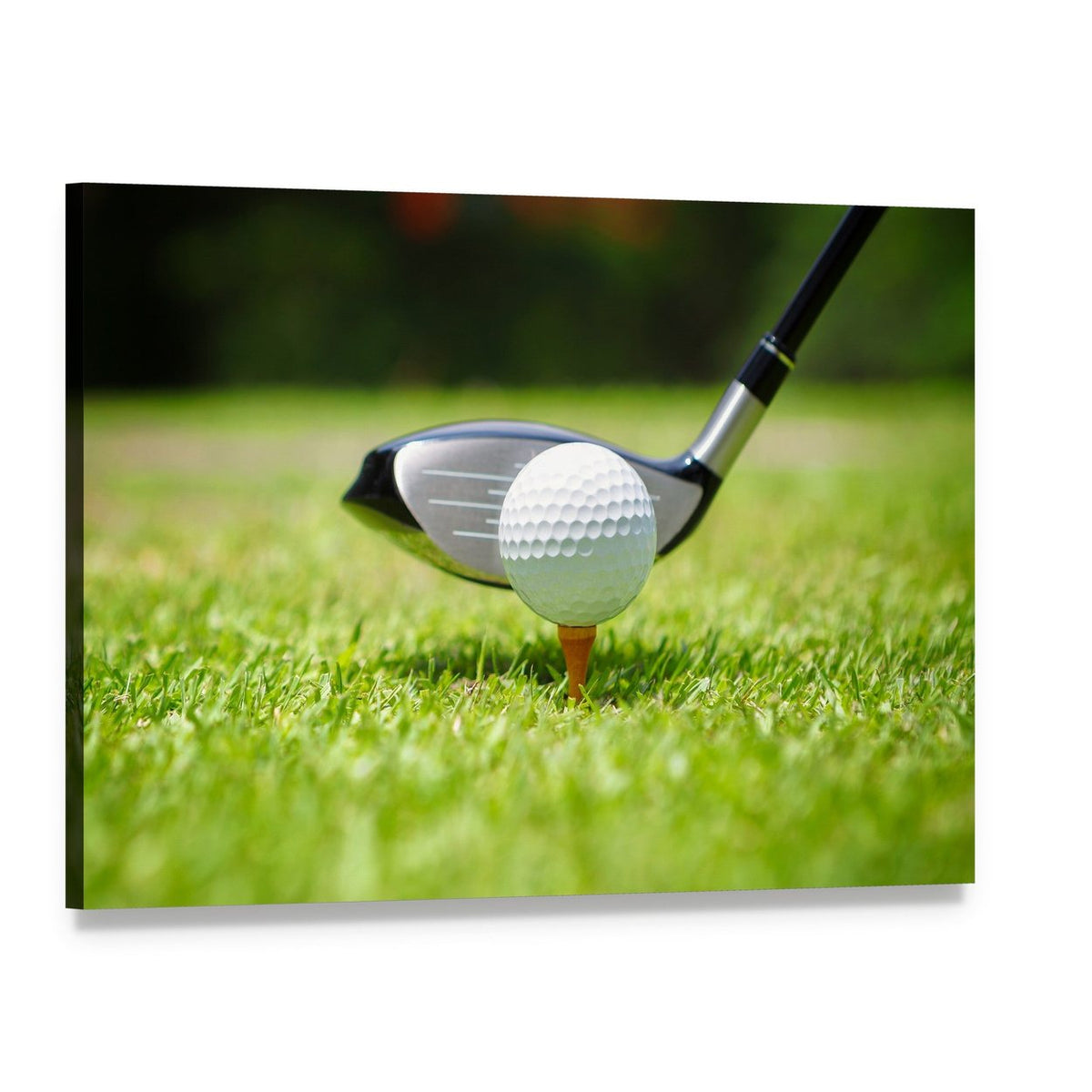 Golf Ball and Club Canvas Wall Art, single panel gallery wrapped canvas, angled product view
