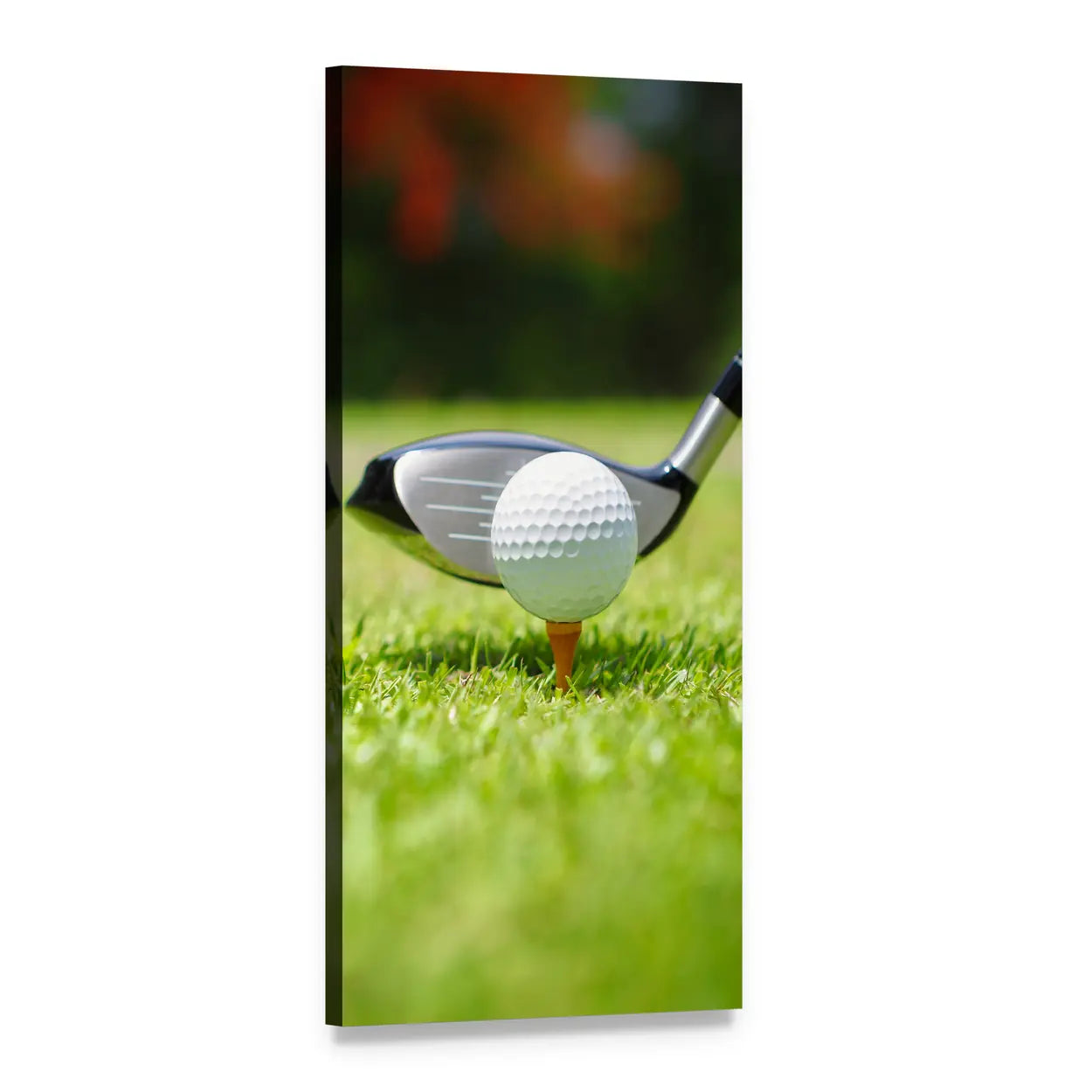 Golf Ball and Club Close-up Vertical Canvas Wall Art, 1 panel 1 Vertical layout gallery wrapped canvas set, angled product view