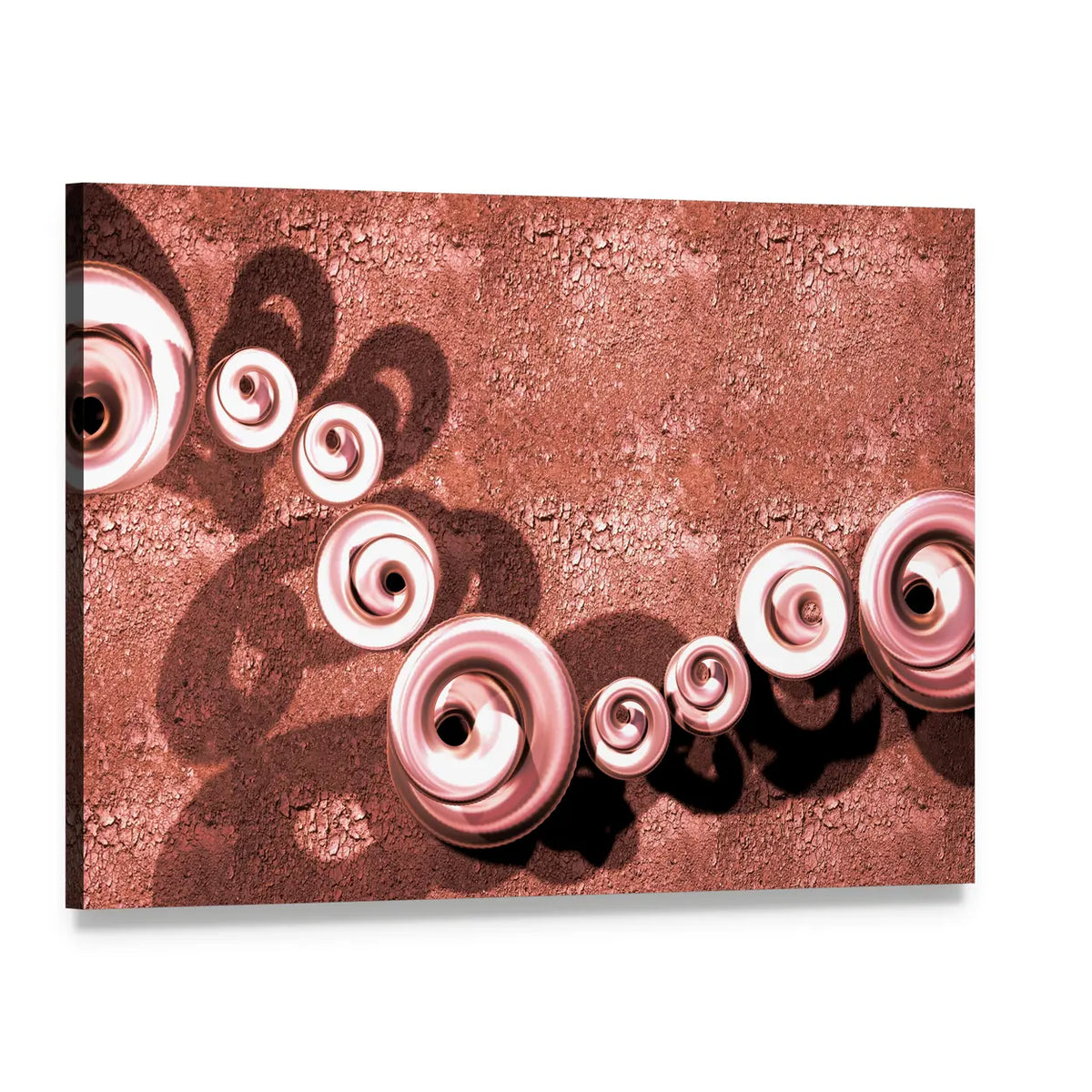 Terracotta Swirls with Glossy Spirals and Cracked Terrain Canvas Wall Art, single panel gallery wrapped canvas, angled product view