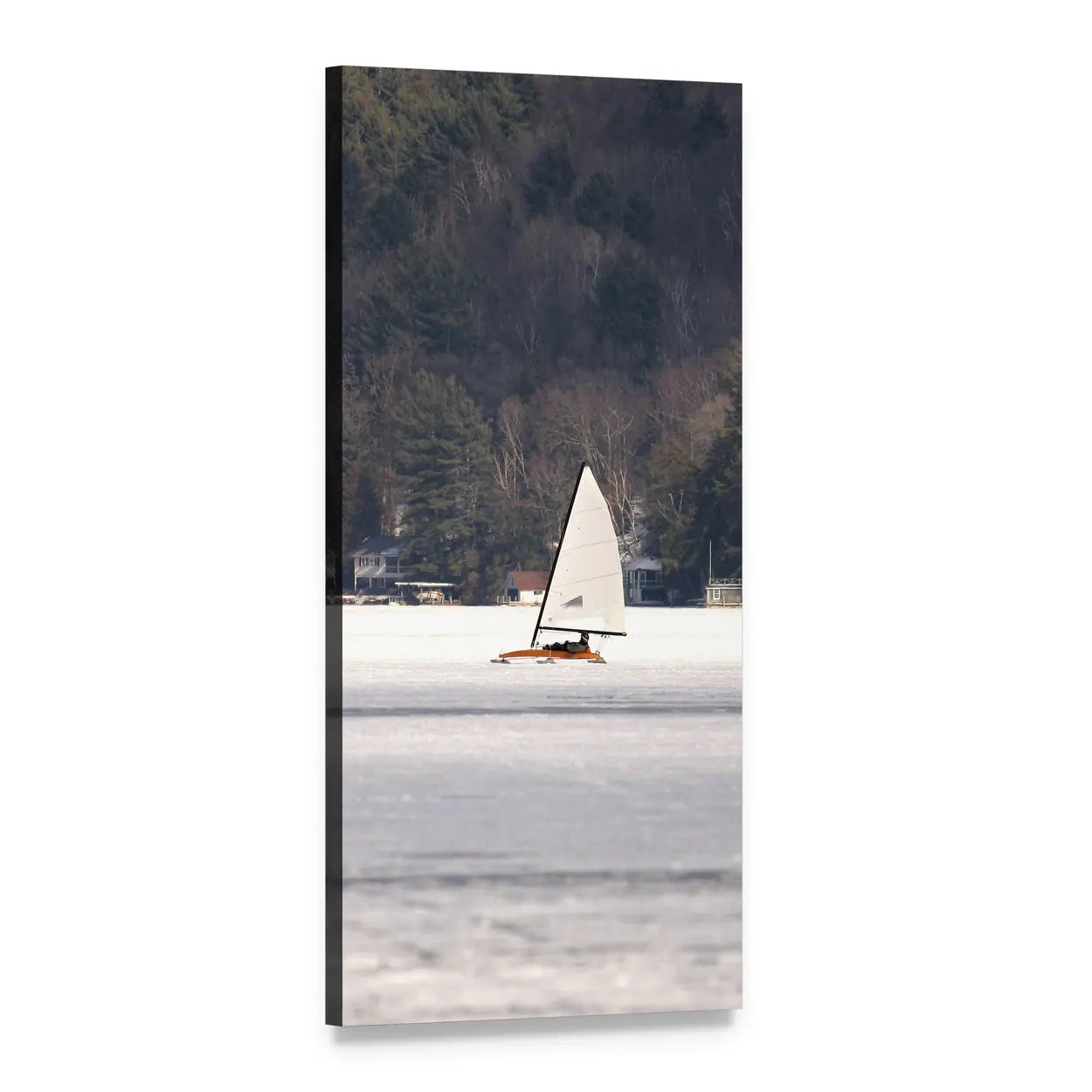 Iceboat Racing on Frozen Lake Vertical Canvas Wall Art, 1 panel 1 Vertical layout gallery wrapped canvas set, angled product view