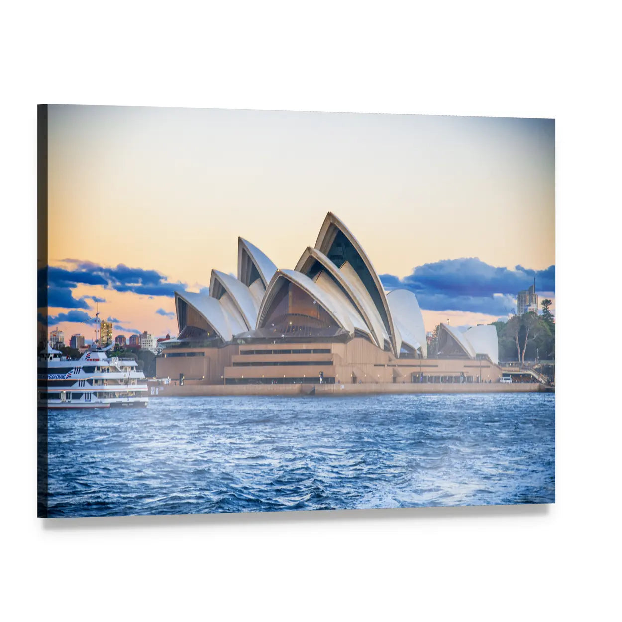 Sydney Opera House at Sunset Canvas Wall Art, single panel gallery wrapped canvas, angled product view