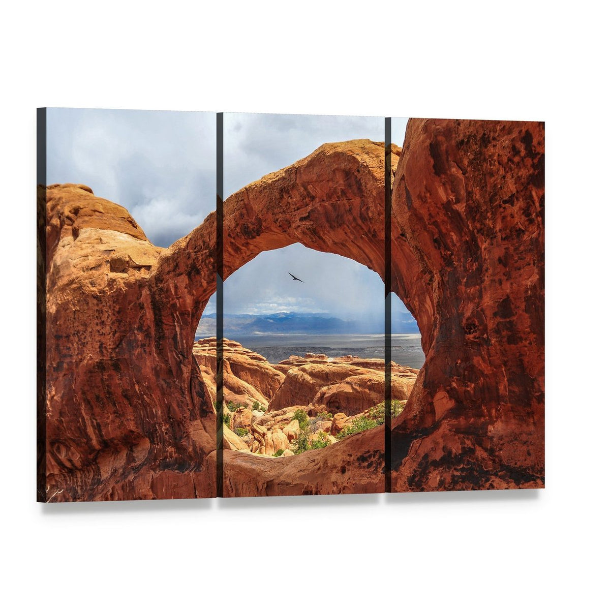 Double O Arch Utah Canvas Wall Art, 3 panel 3 Horizontal layout gallery wrapped canvas set, angled product view