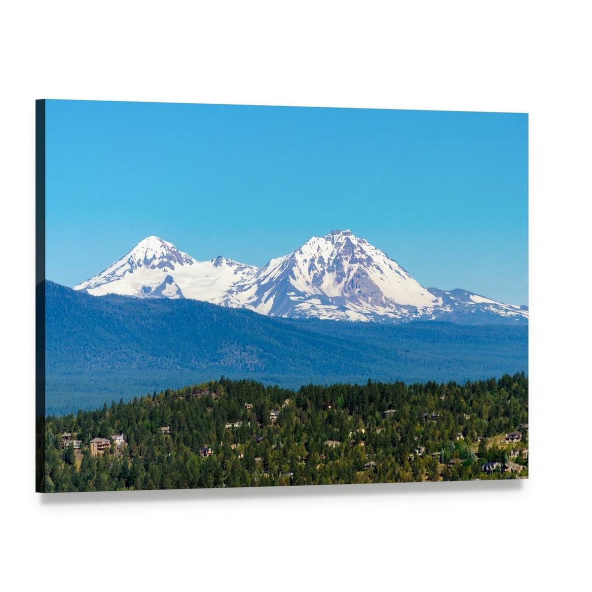 Snow Covered Three Sisters Mountains Canvas Wall Art, single panel gallery wrapped canvas, angled product view