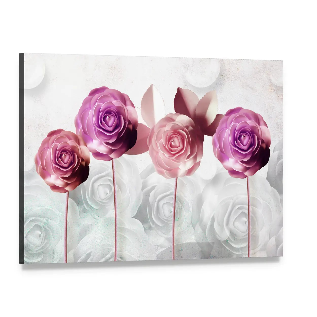 Pink and Purple Stylized Rose Illustration Canvas Wall Art, single panel gallery wrapped canvas, angled product view
