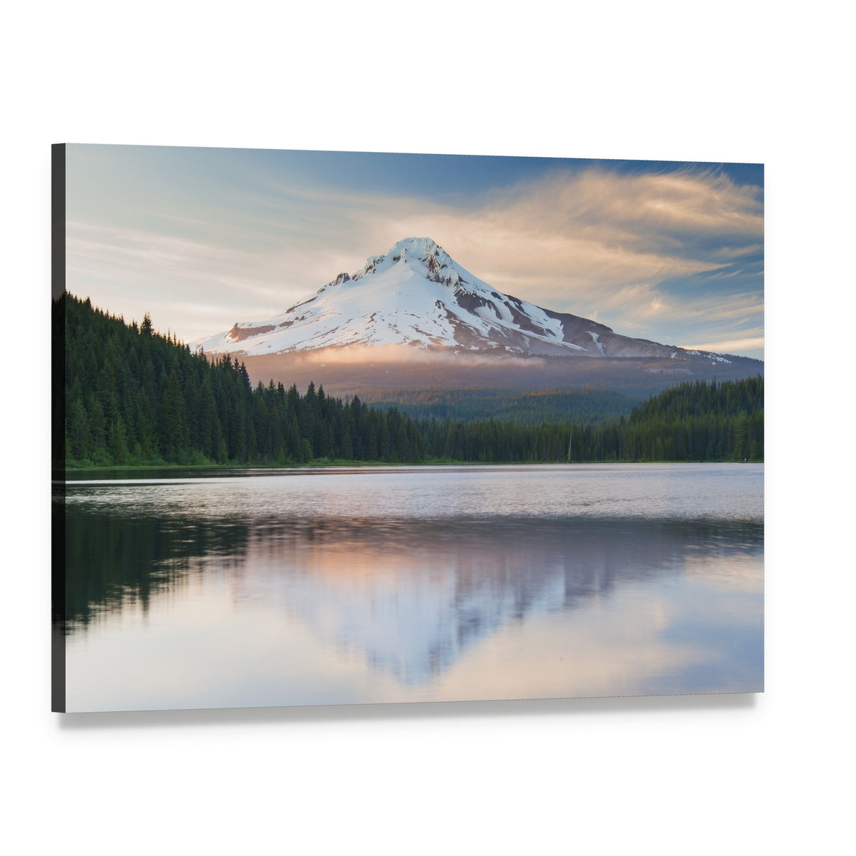 Snow-capped Volcano with Lake Reflection Canvas Wall Art, single panel gallery wrapped canvas, angled product view