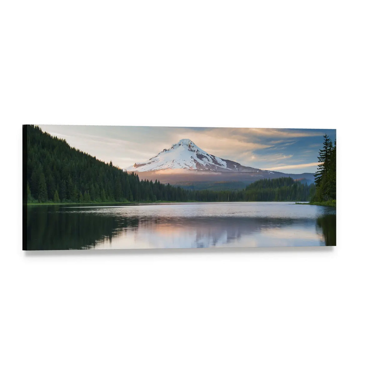 Mountain Lake at Twilight Panoramic Canvas Wall Art, single panel gallery wrapped canvas, angled product view