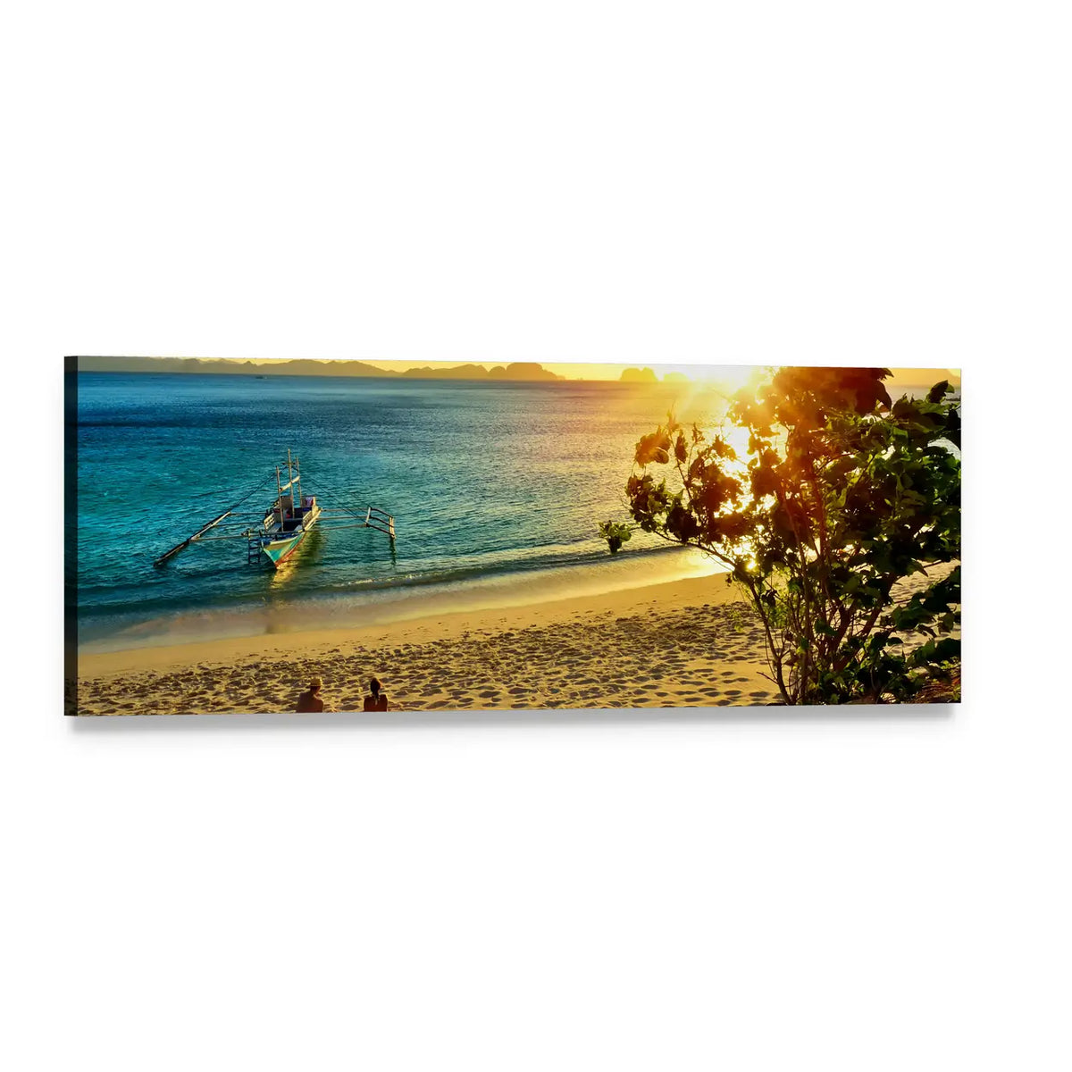El Nido Sunset Beach Panoramic Canvas Wall Art, single panel gallery wrapped canvas, angled product view