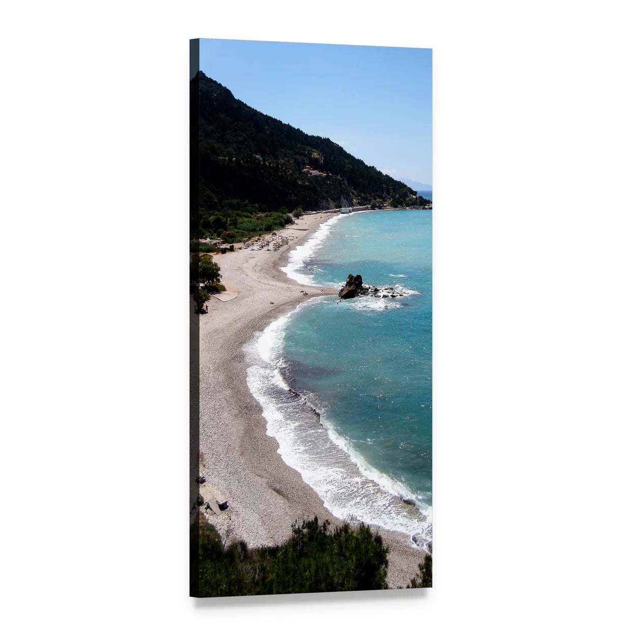 Heart-shaped Beach and Sea Vertical Canvas Wall Art, 1 panel 1 Vertical layout gallery wrapped canvas set, angled product view