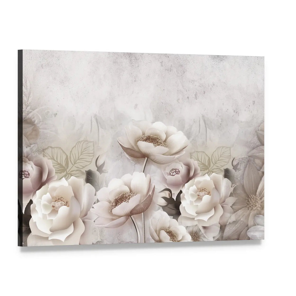 Layered Peonies and Roses with Gold Outlines Canvas Wall Art, single panel gallery wrapped canvas, angled product view