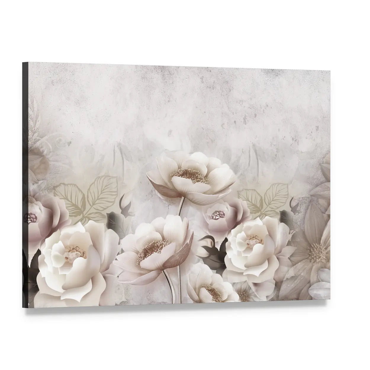Layered Peonies and Roses with Gold Outlines Canvas Wall Art, single panel gallery wrapped canvas, angled product view