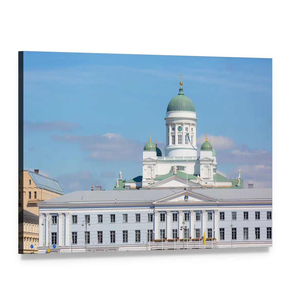Helsinki Cathedral and Town Hall Canvas Wall Art, single panel gallery wrapped canvas, angled product view