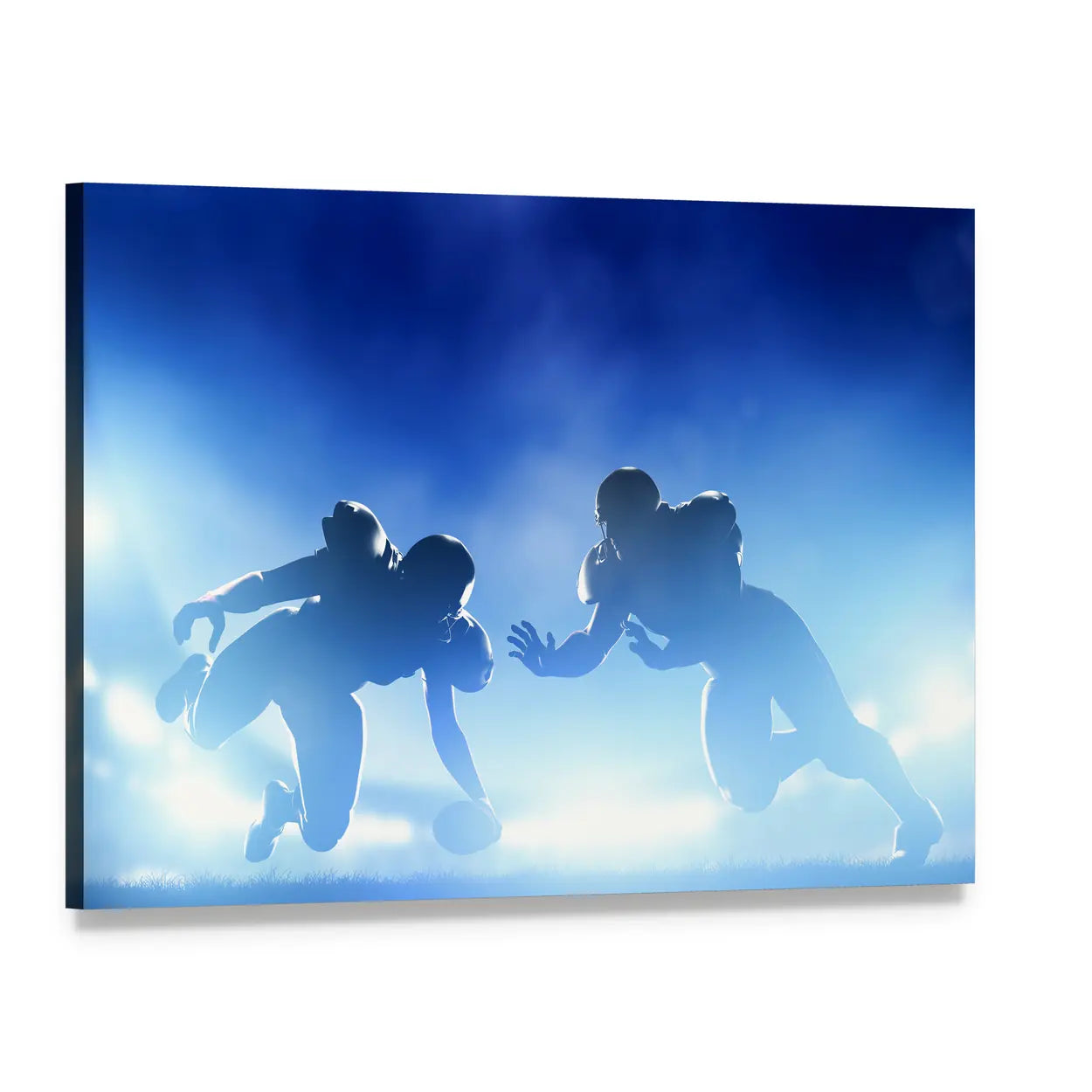 American Football Silhouettes Under Stadium Lights Canvas Wall Art, single panel gallery wrapped canvas, angled product view