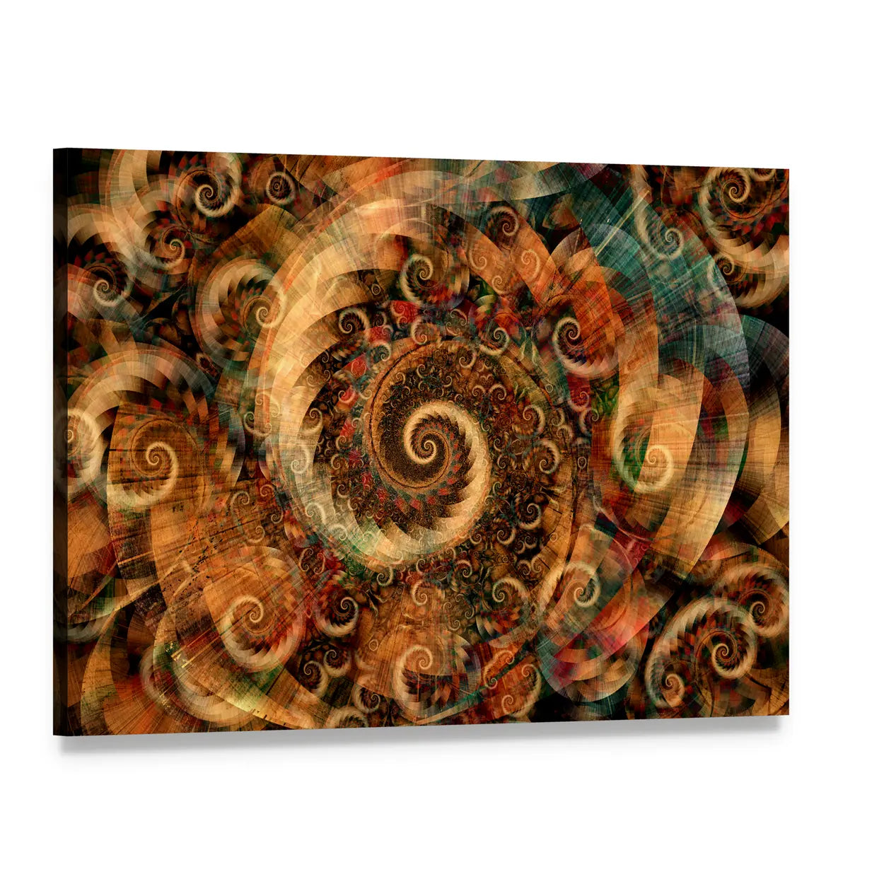 Fractal Spiral Swirls in Warm Earth Tones Canvas Wall Art, single panel gallery wrapped canvas, angled product view