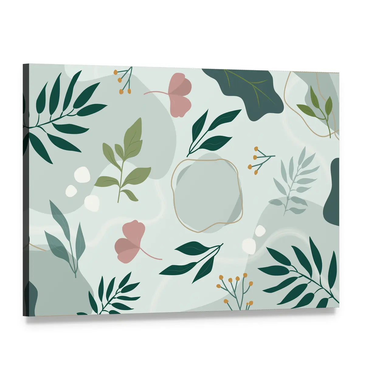 Hand-drawn Botanical Shapes and Doodles Canvas Wall Art, single panel gallery wrapped canvas, angled product view