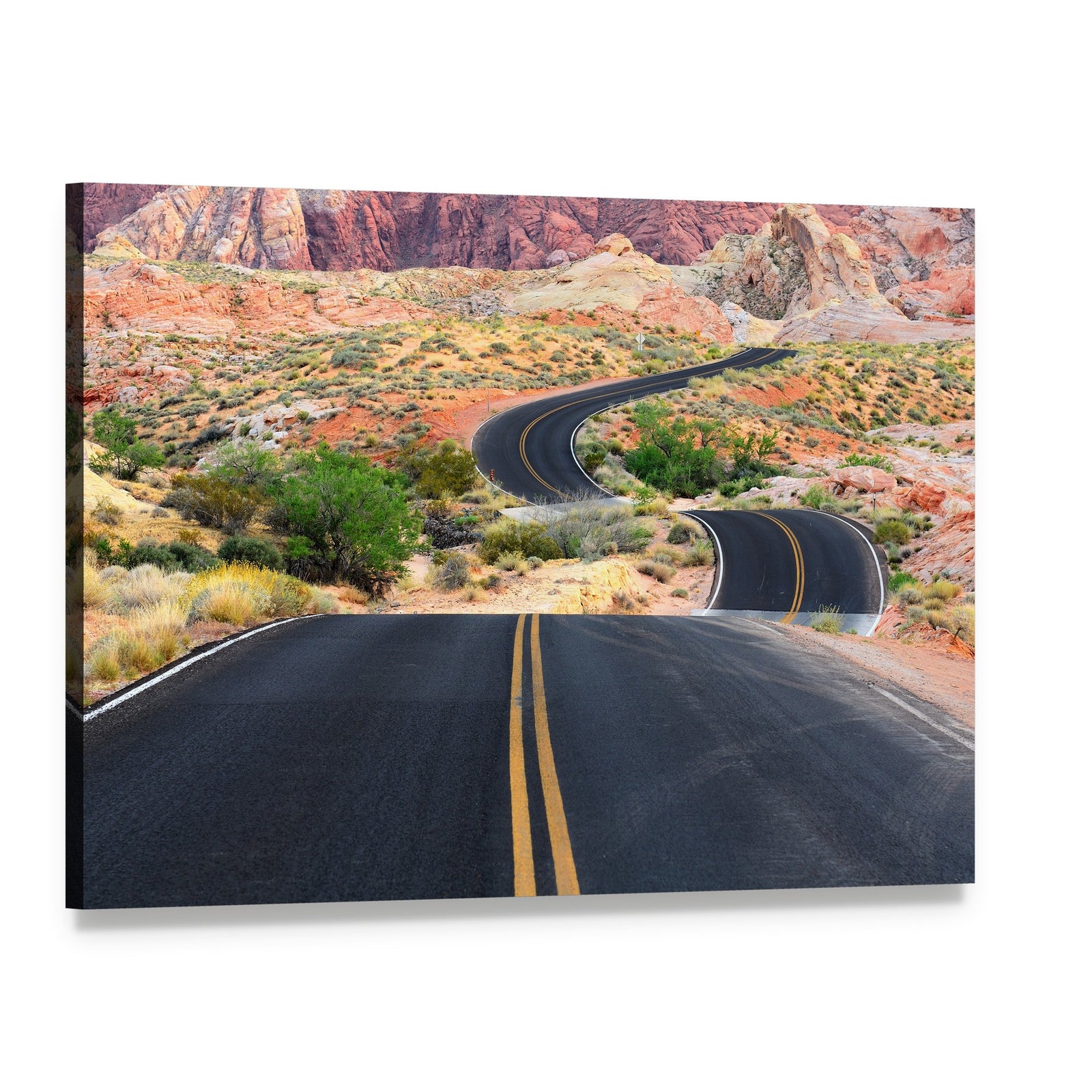 Winding Desert Road in Valley of Fire Canvas Wall Art, single panel gallery wrapped canvas, angled product view