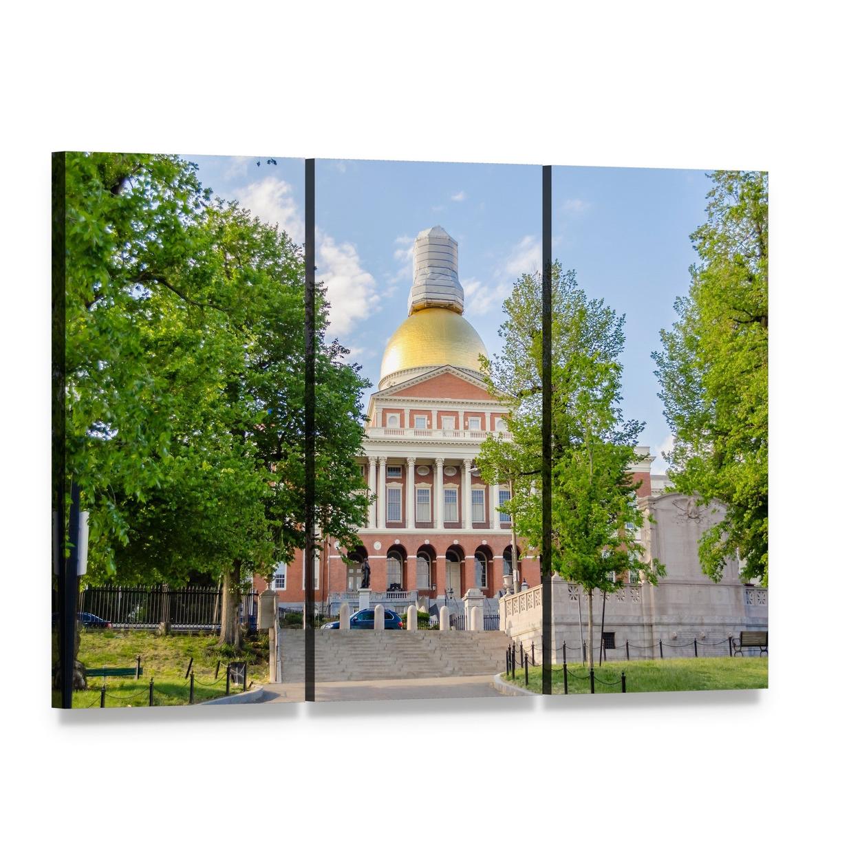 Massachusetts State House Canvas Wall Art, 3 panel 3 Horizontal layout gallery wrapped canvas set, angled product view