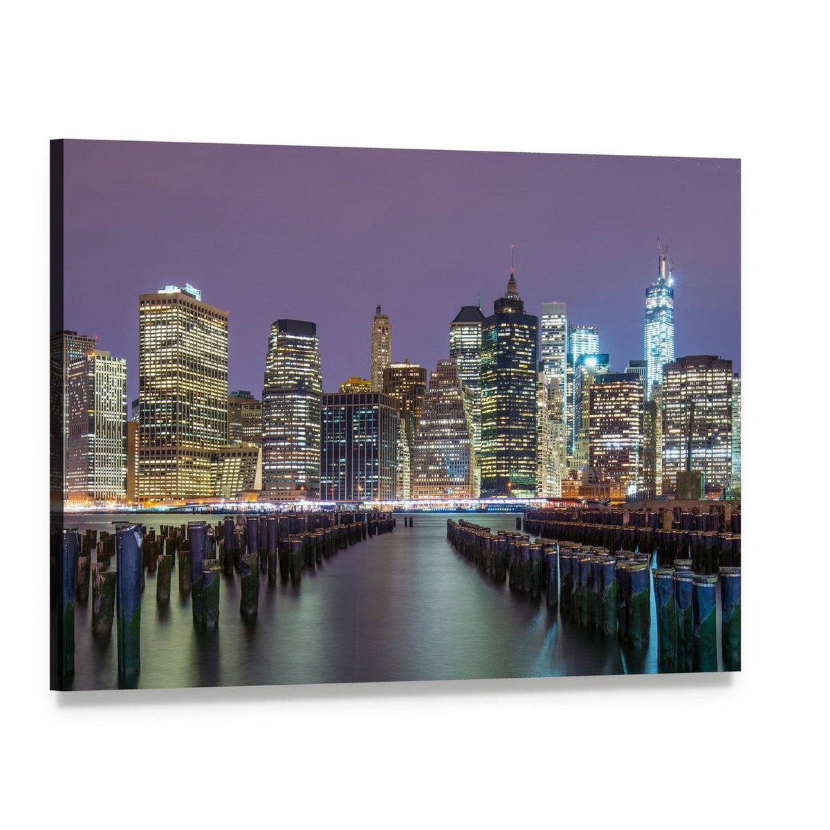 Lower Manhattan Skyline Canvas Wall Art, single panel gallery wrapped canvas, angled product view