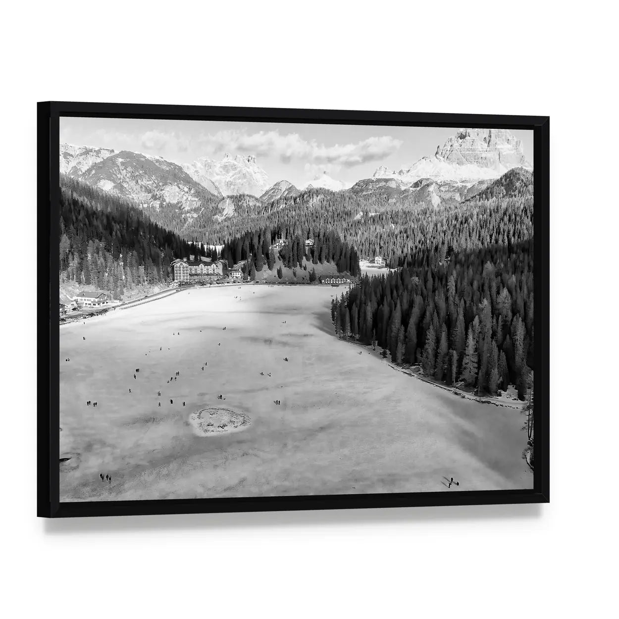 Dolomites at Misurina, Italy Canvas Wall Art, framed canvas in a black floater frame, angled product view